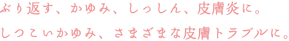 ぶり返す、かゆみ、しっしん、皮膚炎に。しつこいかゆみ、さまざまな皮膚トラブルに。